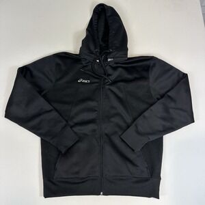 Asics Full Zip Warmup Hoodie Running Jacket‎ Mens L Black Sweater Removable Hood